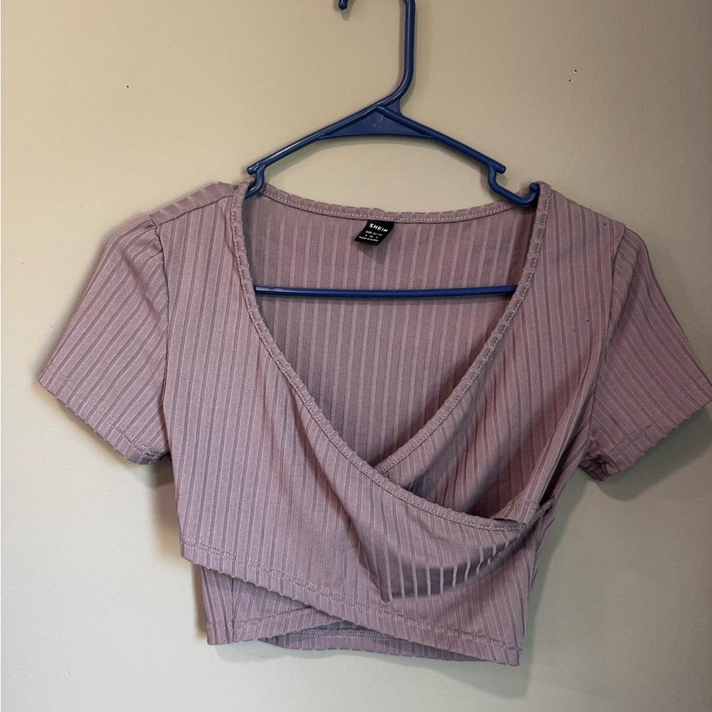Forever 21 Purple Ribbed Wrap Crop Blouse